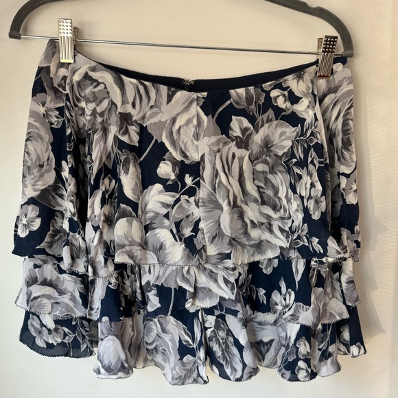 INTERMIX Layered Blue Ruffle Skirt Flower Silk Print - Picture 3 of 10